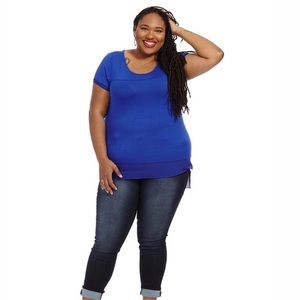 Modamix blue hi-low knit and chiffon tunic size 2X